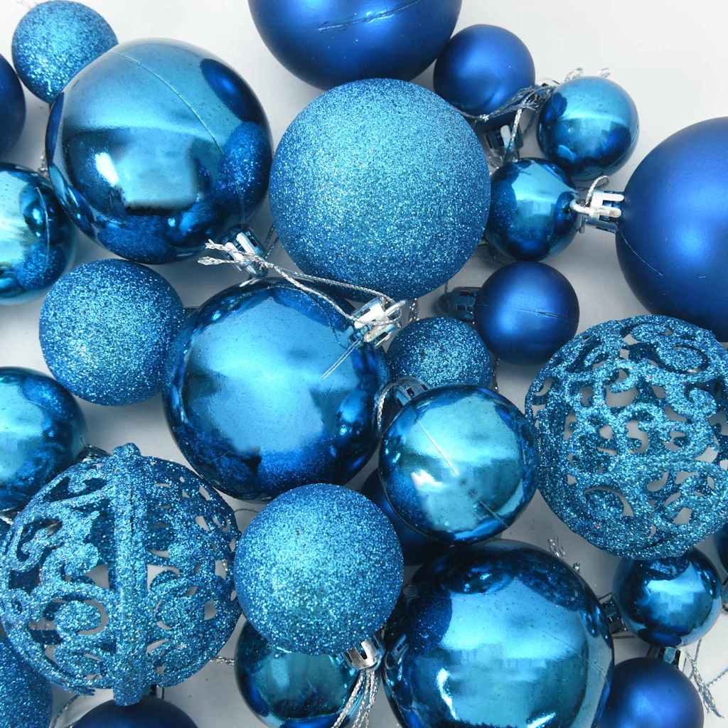 Weihnachtskugel-Set 61 Stk. Blau Ø 6 cm Kunststoff 150 LEDs