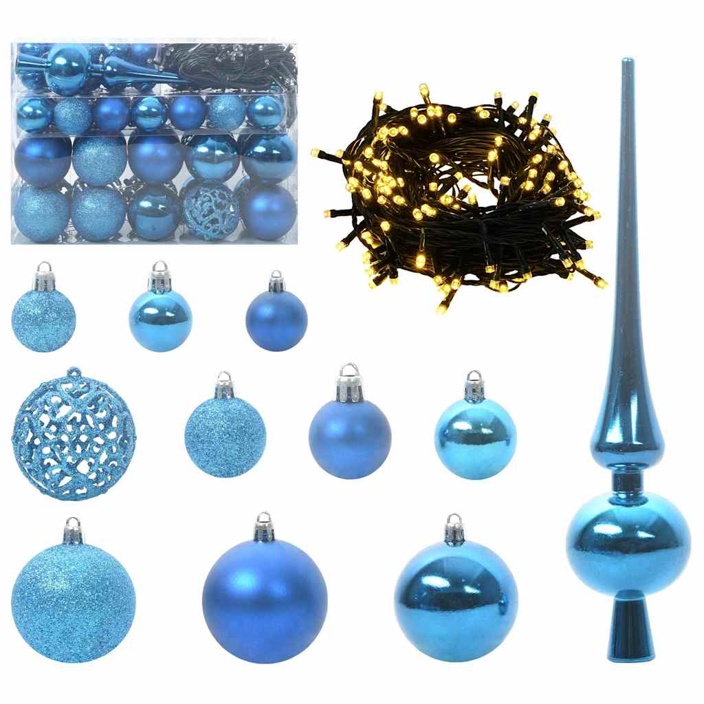 Weihnachtskugel-Set 61 Stk. Blau Ø 6 cm Kunststoff 150 LEDs