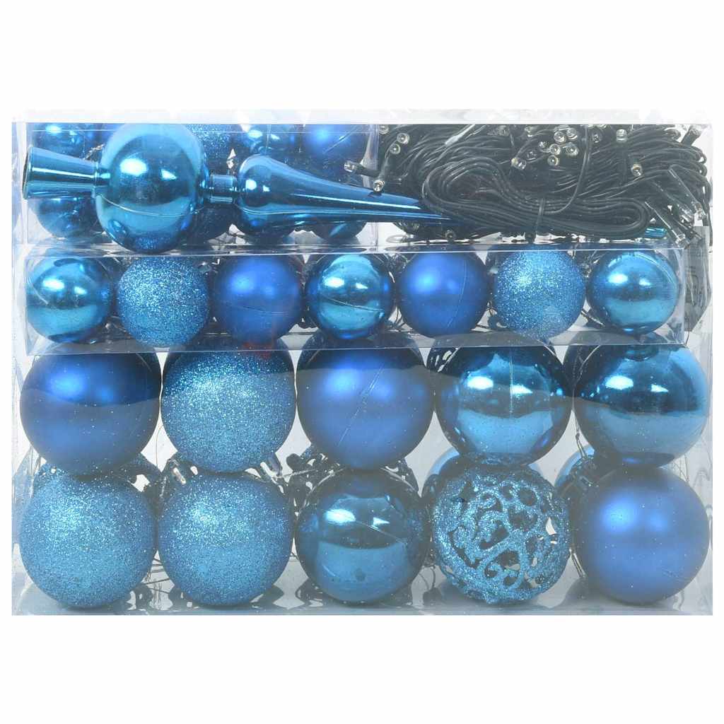 Weihnachtskugel-Set 61 Stk. Blau Ø 6 cm Kunststoff 150 LEDs