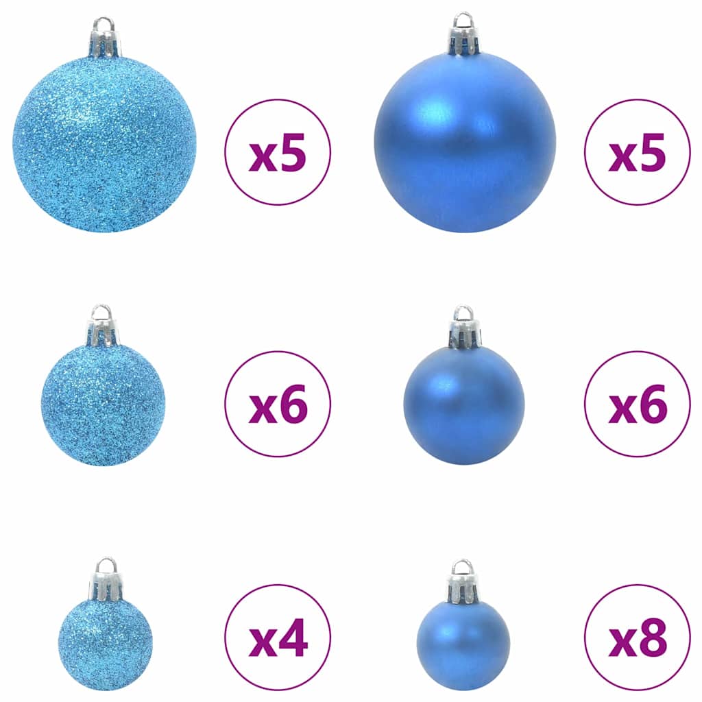 Weihnachtskugel-Set 61 Stk. Blau Ø 6 cm Kunststoff 150 LEDs
