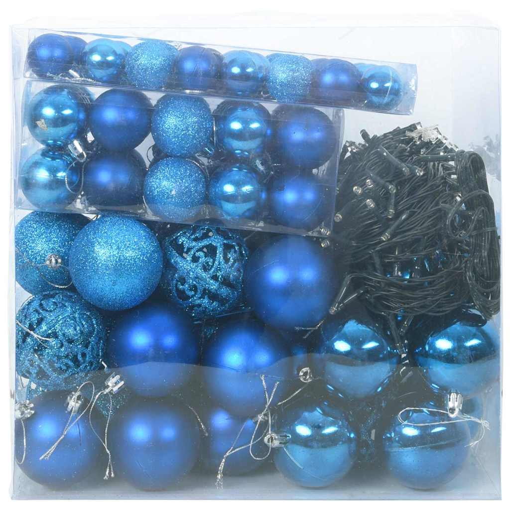 Weihnachtskugel-Set 120 Stk. Blau Ø 6 cm Kunststoff 300 LEDs