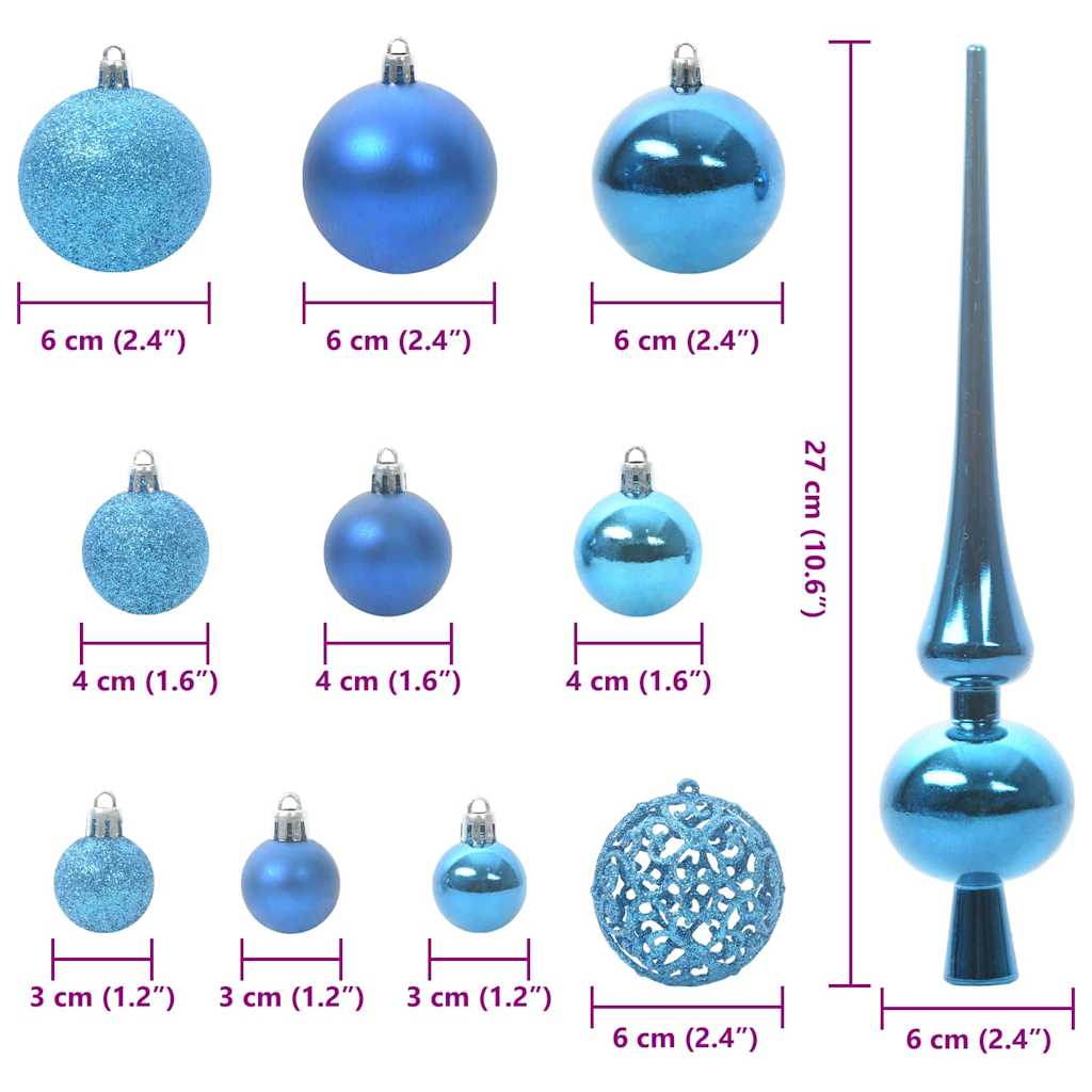 Weihnachtskugel-Set 120 Stk. Blau Ø 6 cm Kunststoff 300 LEDs