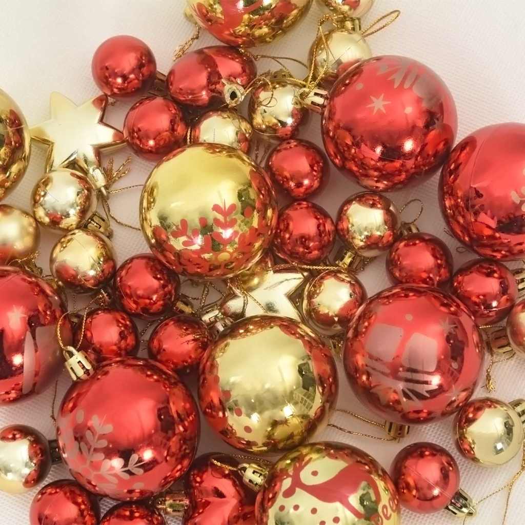 Weihnachtskugel-Set 40 Stk. Gold und Rot Ø 6 cm Kunststoff LEDs