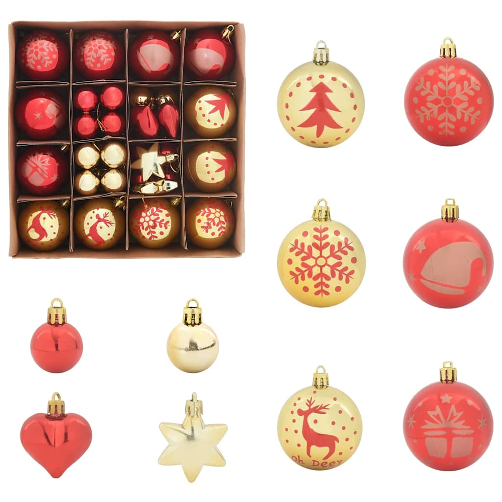 Weihnachtskugel-Set 40 Stk. Gold und Rot Ø 6 cm Kunststoff LEDs
