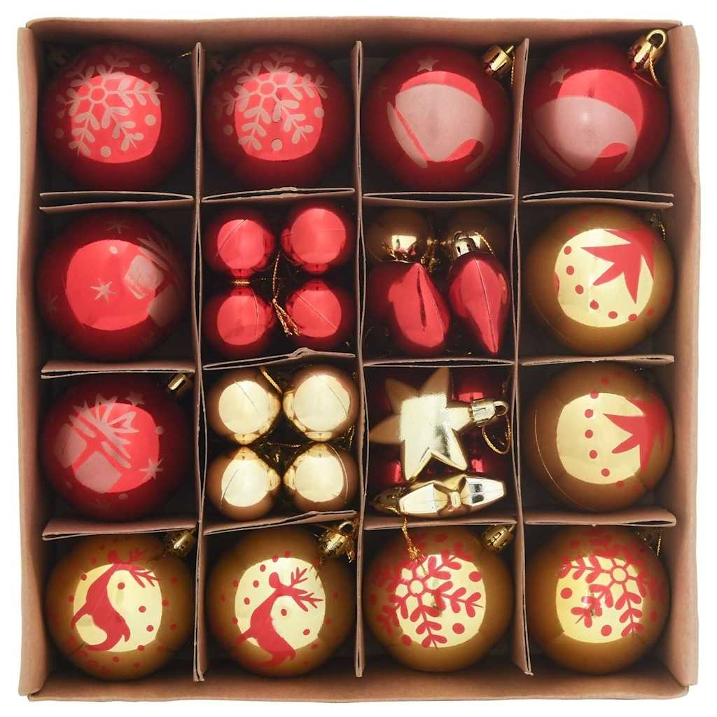 Weihnachtskugel-Set 40 Stk. Gold und Rot Ø 6 cm Kunststoff LEDs