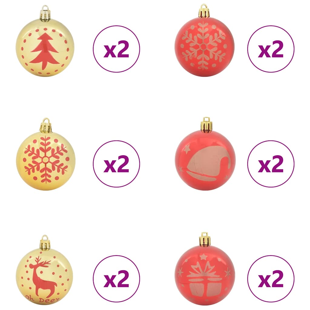 Weihnachtskugel-Set 40 Stk. Gold und Rot Ø 6 cm Kunststoff LEDs