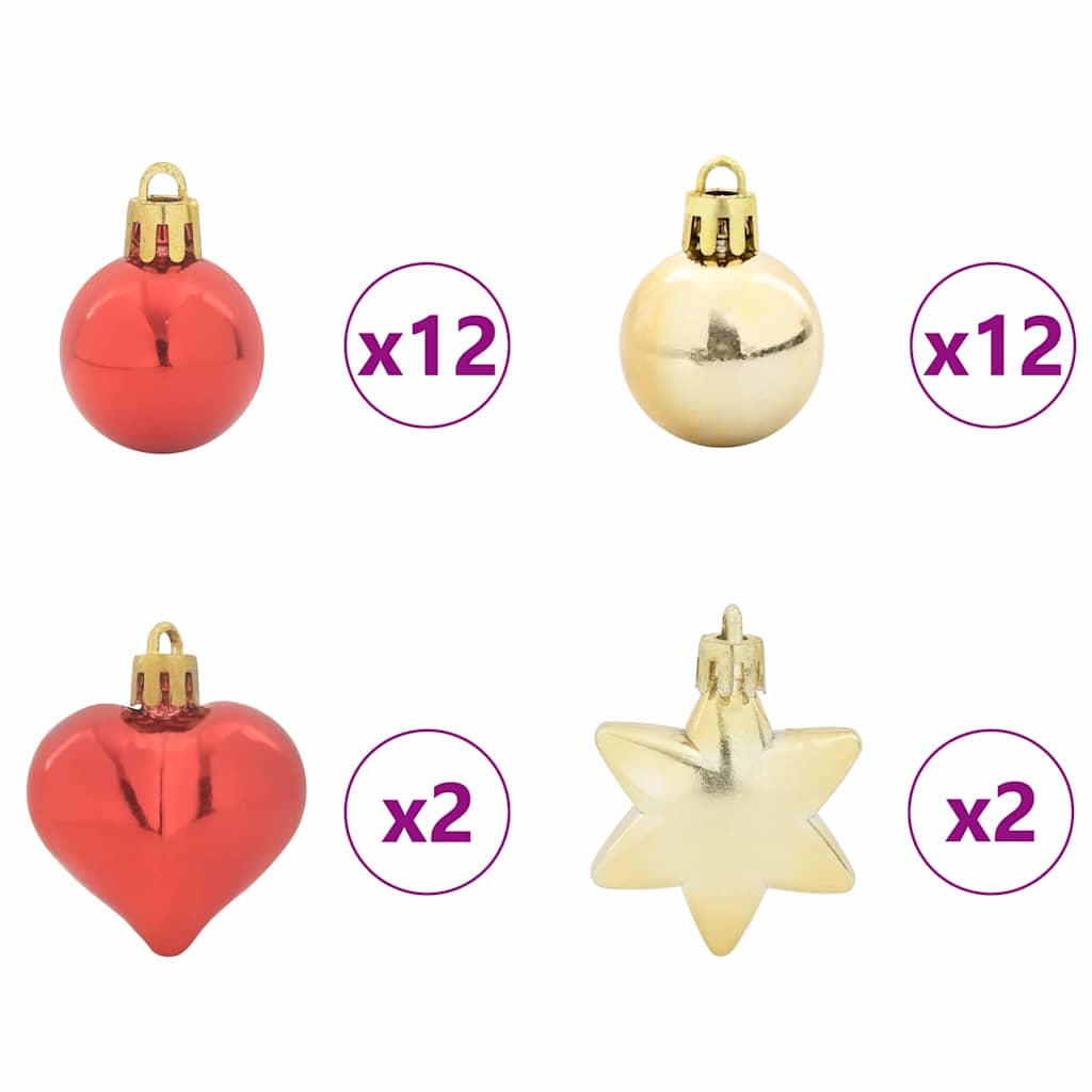 Weihnachtskugel-Set 40 Stk. Gold und Rot Ø 6 cm Kunststoff LEDs