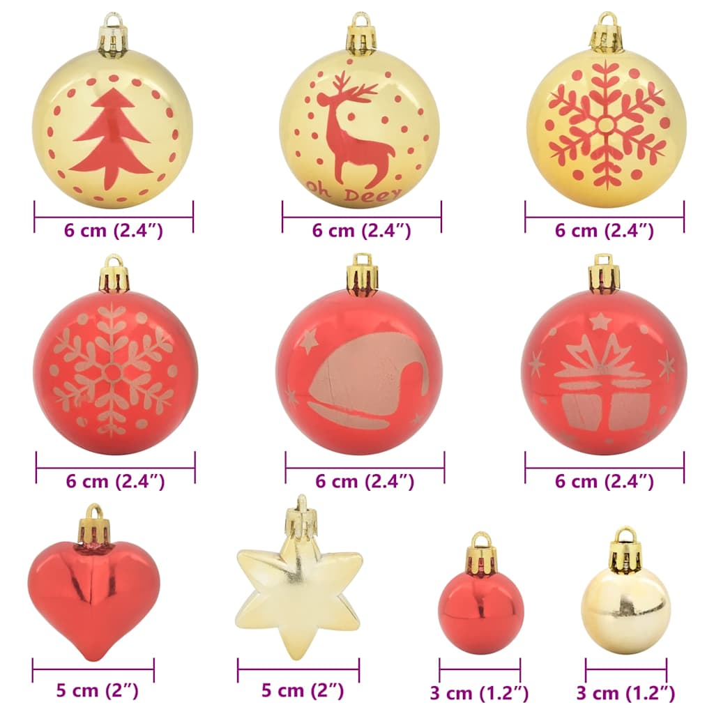 Weihnachtskugel-Set 40 Stk. Gold und Rot Ø 6 cm Kunststoff LEDs