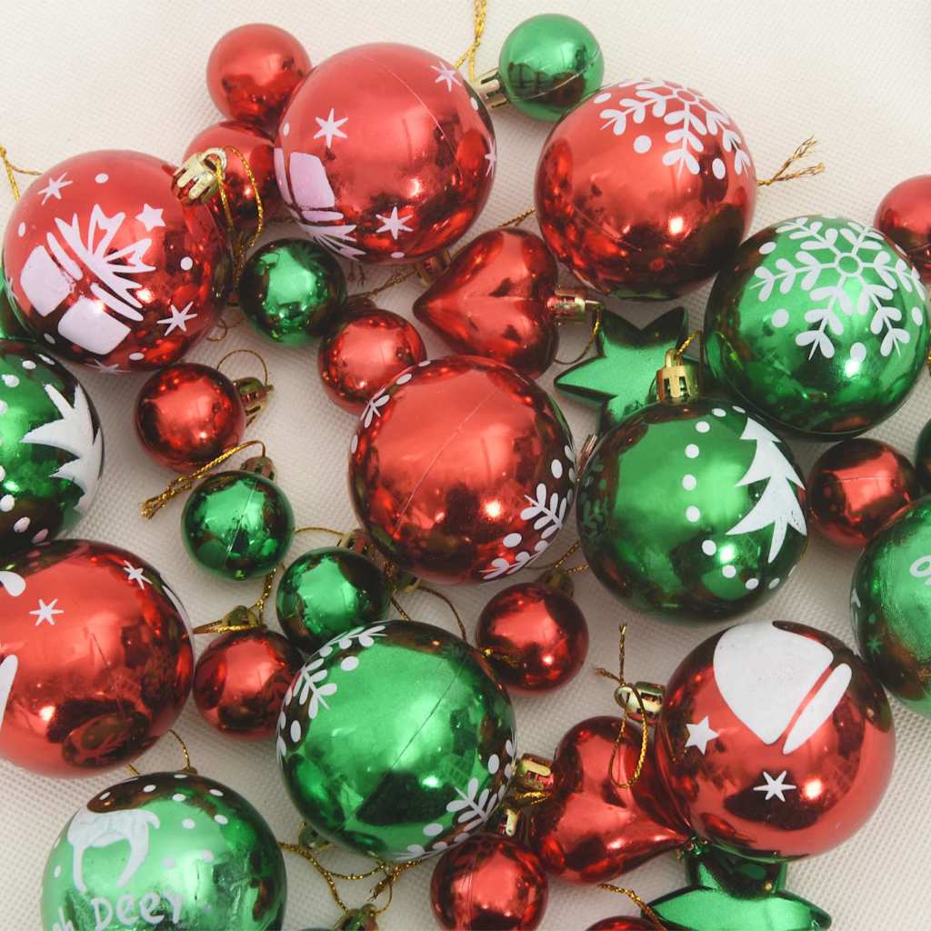 Weihnachtskugel-Set 40 Stk. Rot und Grün Ø 6 cm Kunststoff LEDs