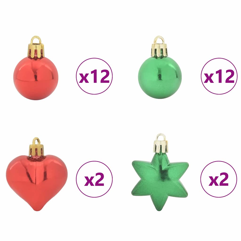 Weihnachtskugel-Set 40 Stk. Rot und Grün Ø 6 cm Kunststoff LEDs