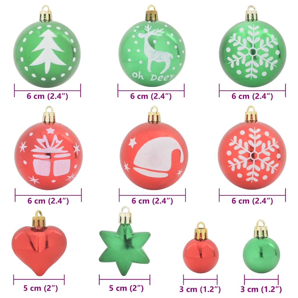 Weihnachtskugel-Set 40 Stk. Rot und Grün Ø 6 cm Kunststoff LEDs