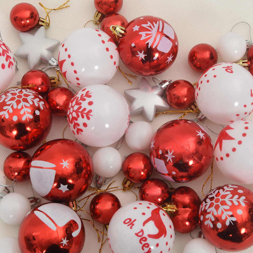 Weihnachtskugel-Set 40 Stk. Rot und Weiß Ø 6 cm Kunststoff LEDs