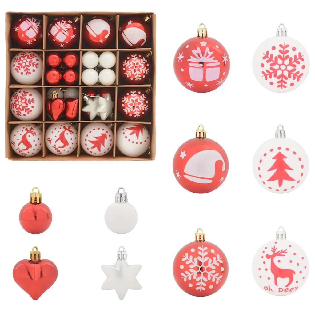 Weihnachtskugel-Set 40 Stk. Rot und Weiß Ø 6 cm Kunststoff LEDs