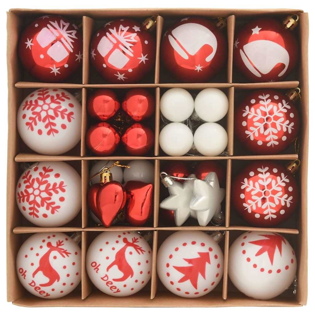 Weihnachtskugel-Set 40 Stk. Rot und Weiß Ø 6 cm Kunststoff LEDs