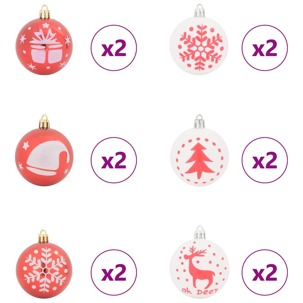 Weihnachtskugel-Set 40 Stk. Rot und Weiß Ø 6 cm Kunststoff LEDs