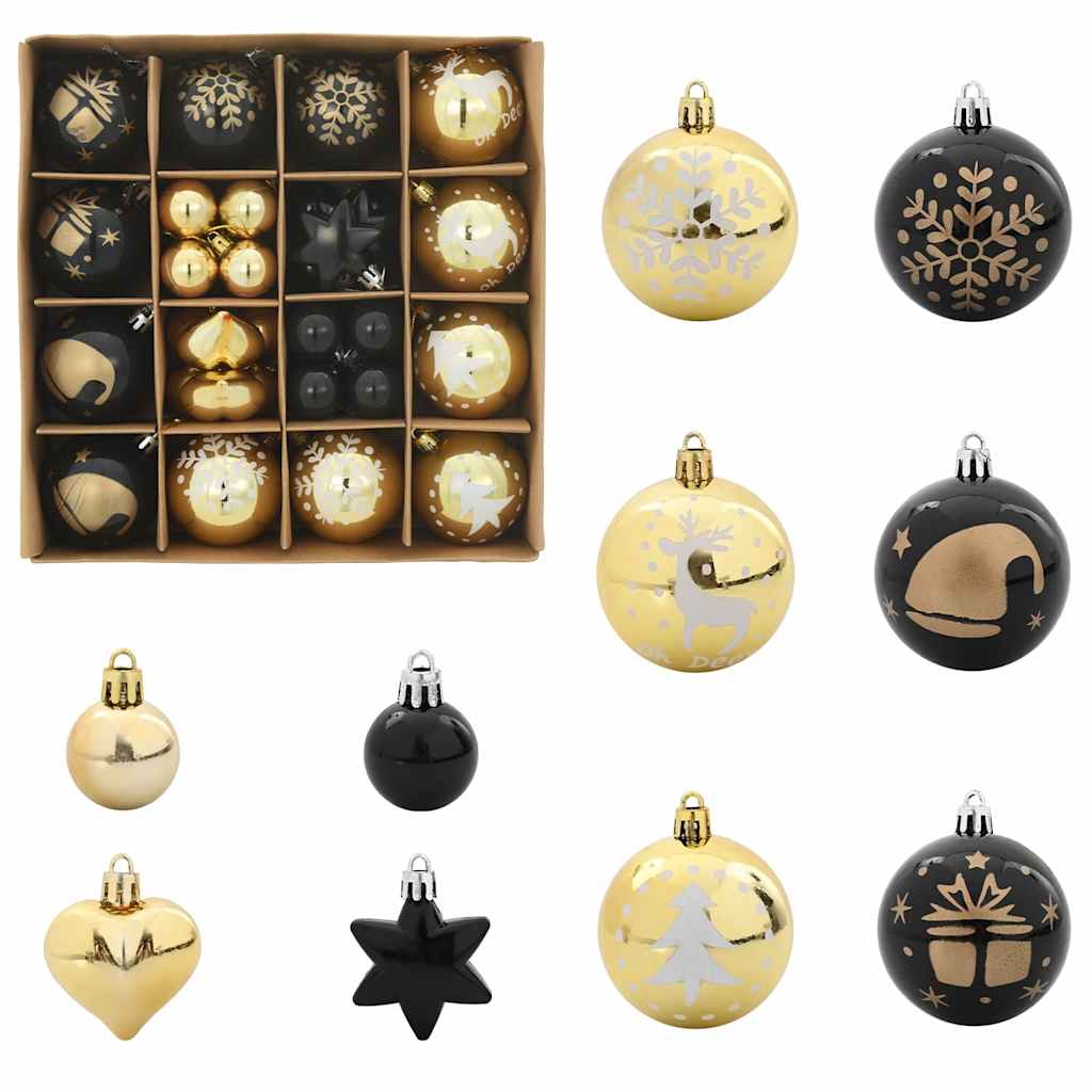 Weihnachtskugel-Set 40 Stk. Schwarz und Gold Ø 6 cm Kunststoff
