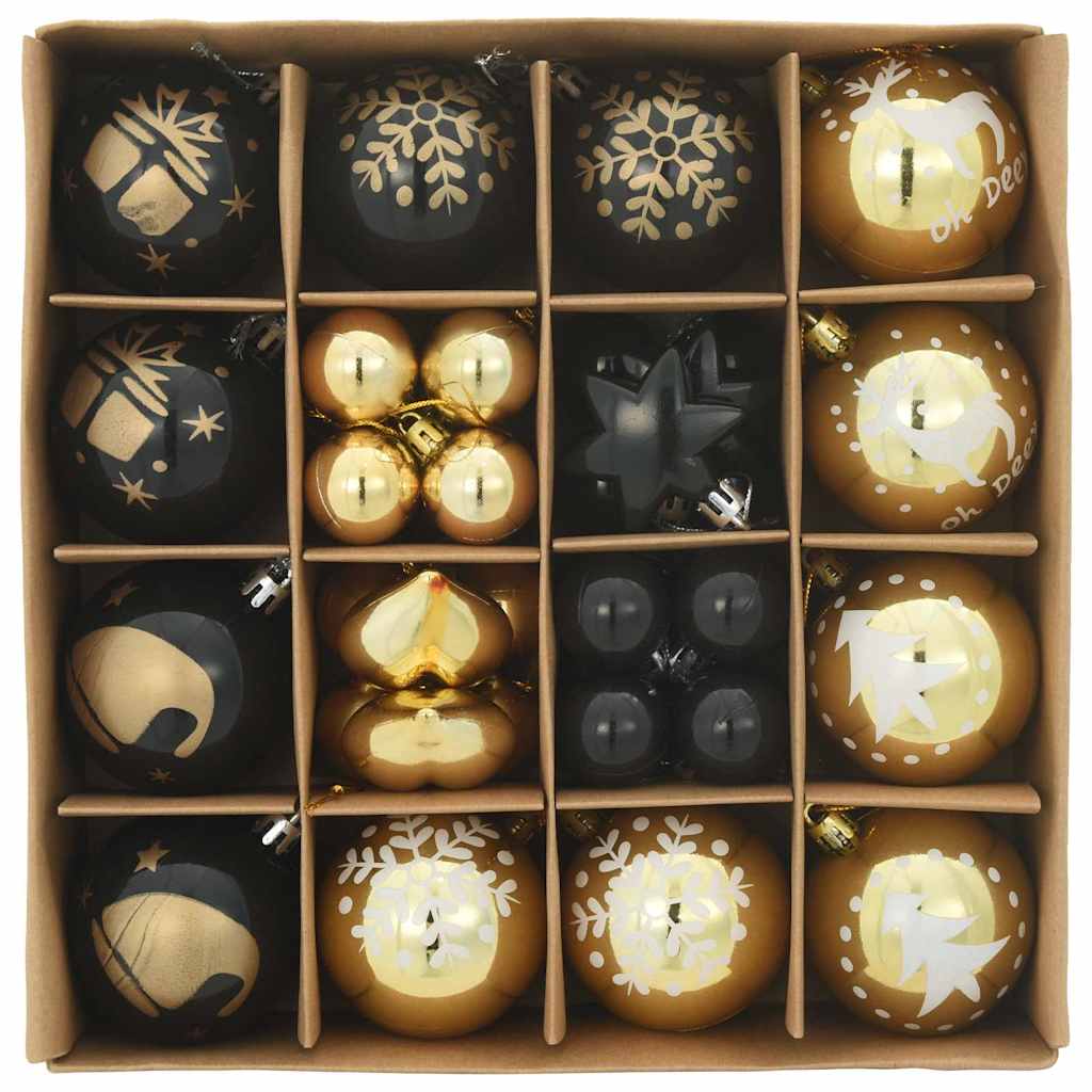Weihnachtskugel-Set 40 Stk. Schwarz und Gold Ø 6 cm Kunststoff