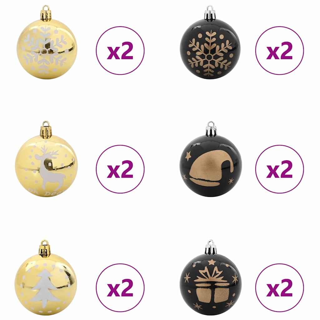 Weihnachtskugel-Set 40 Stk. Schwarz und Gold Ø 6 cm Kunststoff