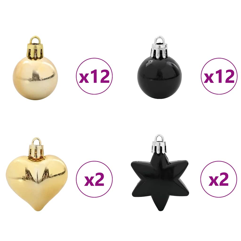 Weihnachtskugel-Set 40 Stk. Schwarz und Gold Ø 6 cm Kunststoff
