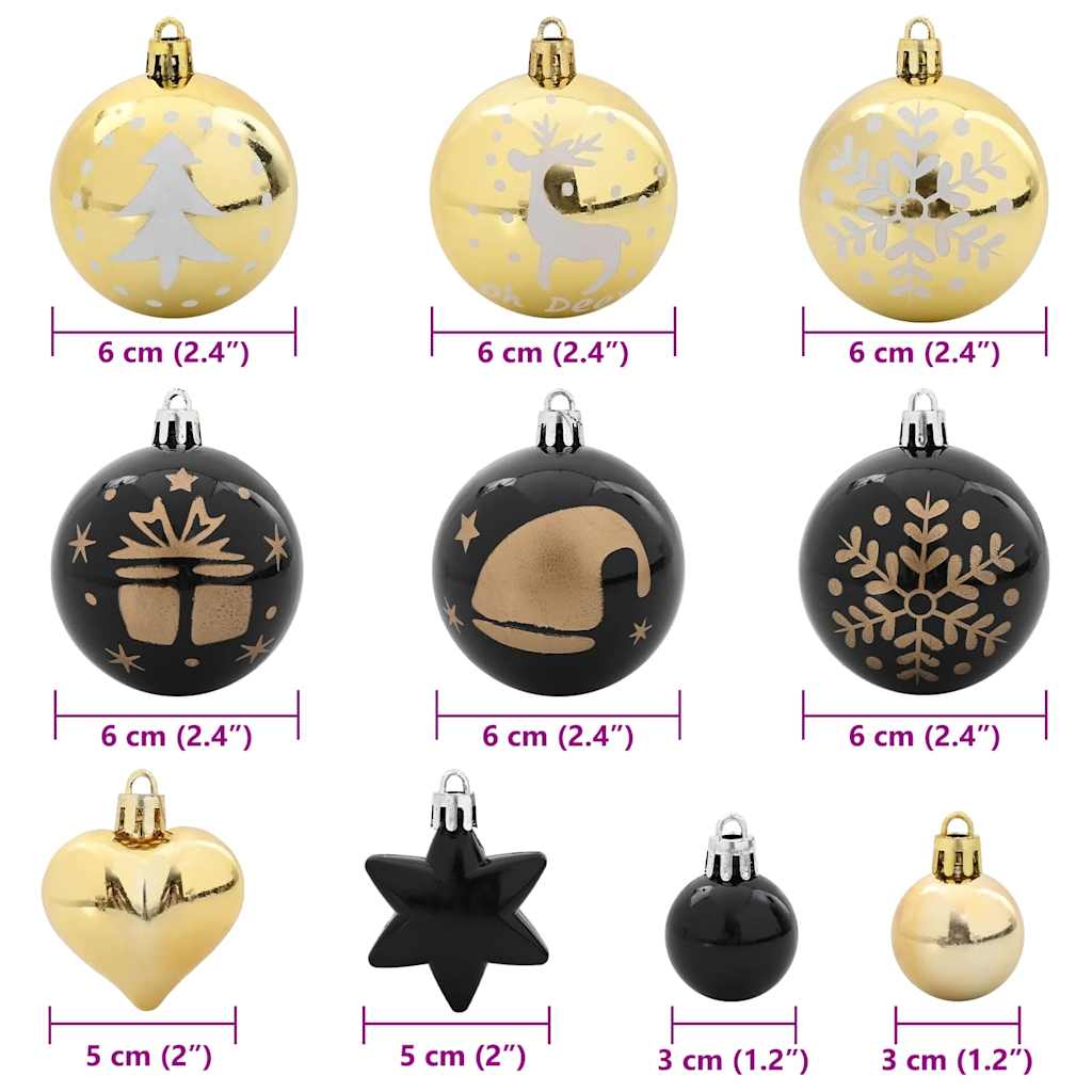 Weihnachtskugel-Set 40 Stk. Schwarz und Gold Ø 6 cm Kunststoff