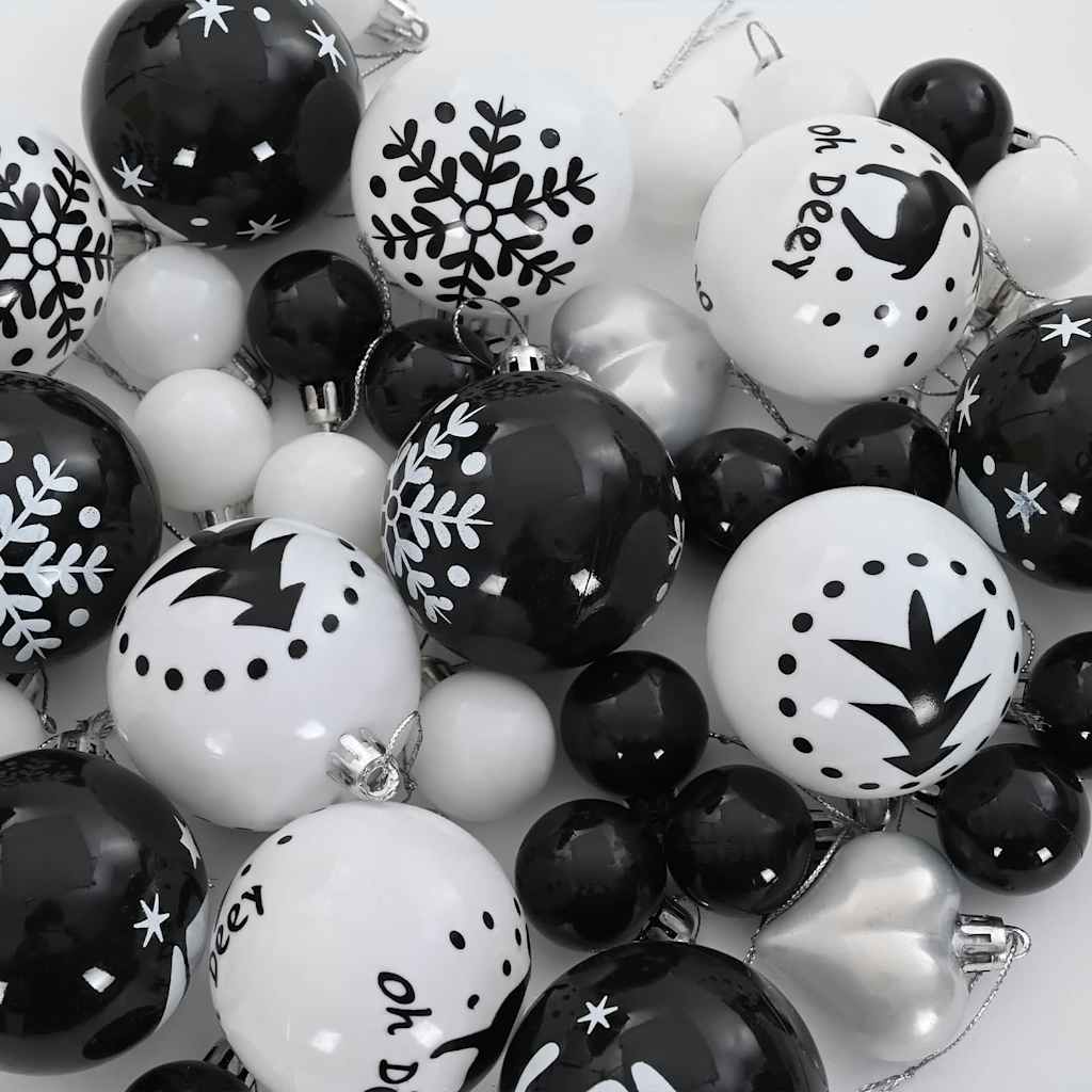 Weihnachtskugel-Set 40 Stk. Schwarz und Weiß Ø 6 cm Kunststoff