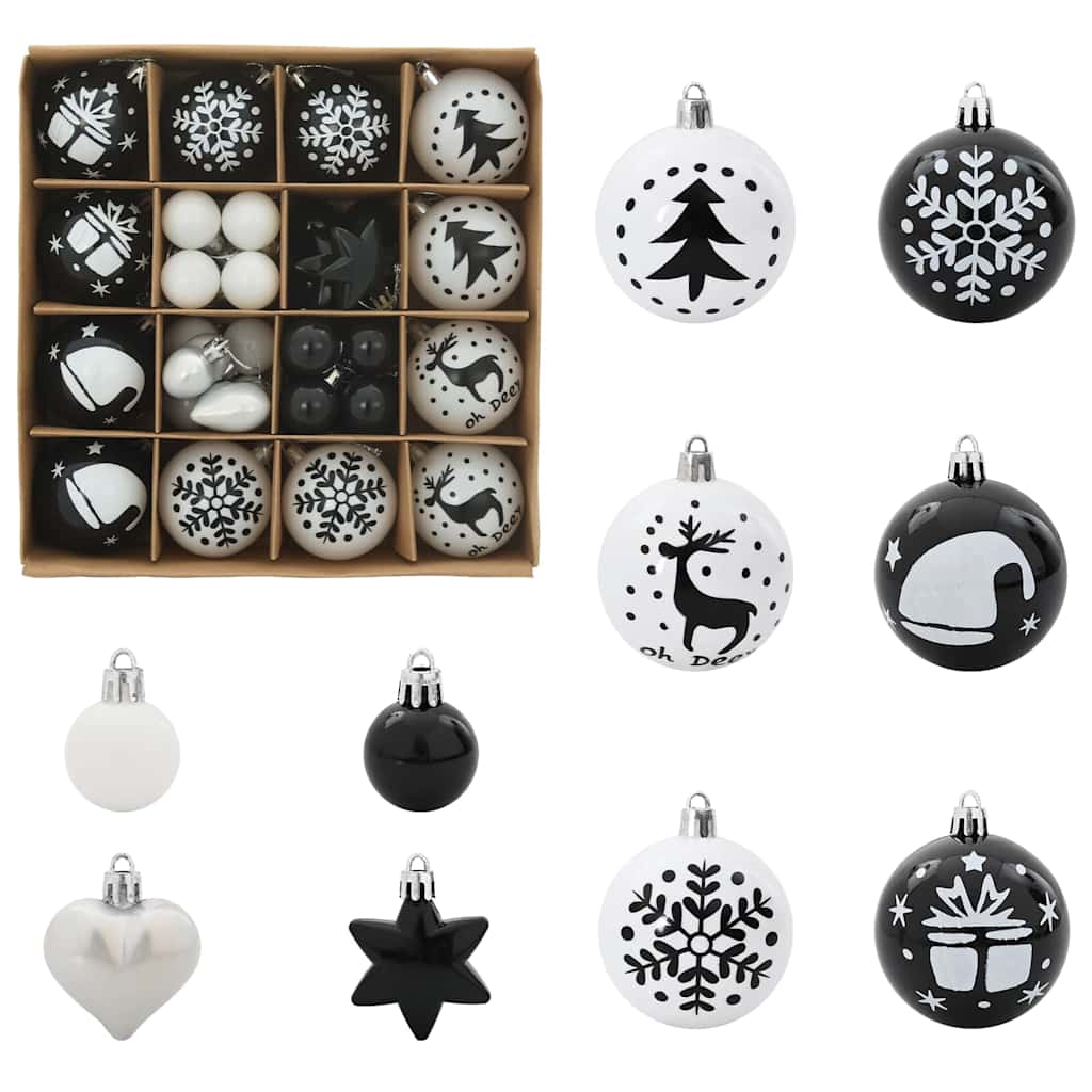 Weihnachtskugel-Set 40 Stk. Schwarz und Weiß Ø 6 cm Kunststoff