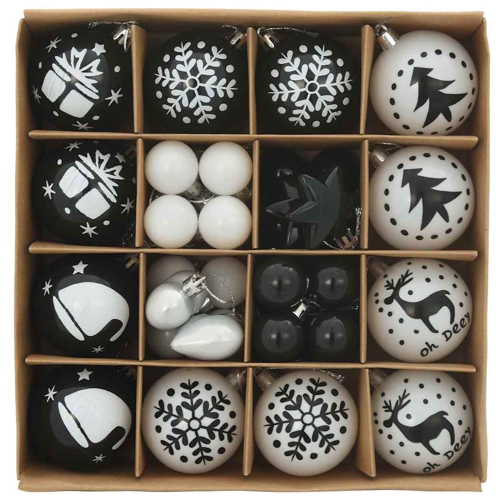 Weihnachtskugel-Set 40 Stk. Schwarz und Weiß Ø 6 cm Kunststoff