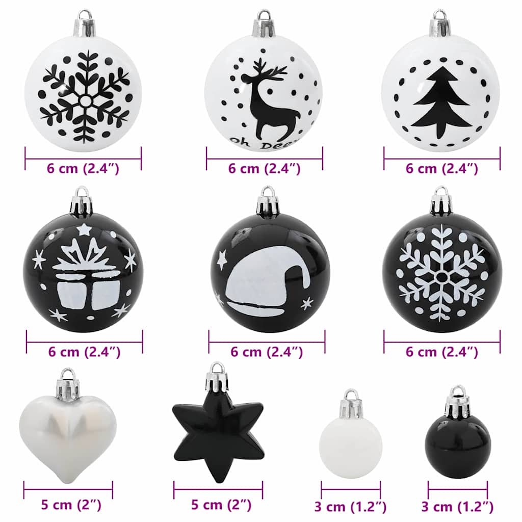 Weihnachtskugel-Set 40 Stk. Schwarz und Weiß Ø 6 cm Kunststoff