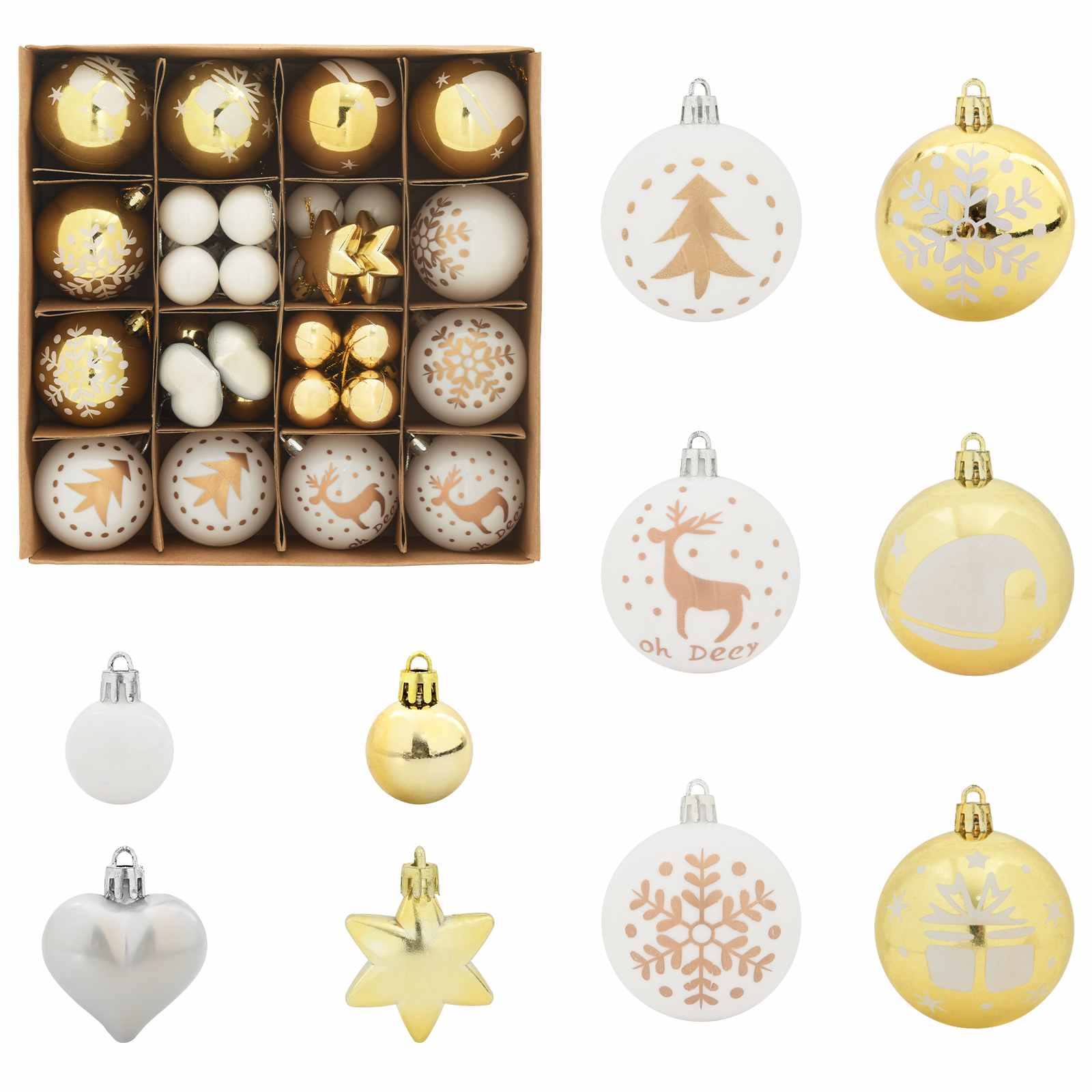 Weihnachtskugel-Set 40 Stk. Weiß und Gold Ø 6 cm Kunststoff