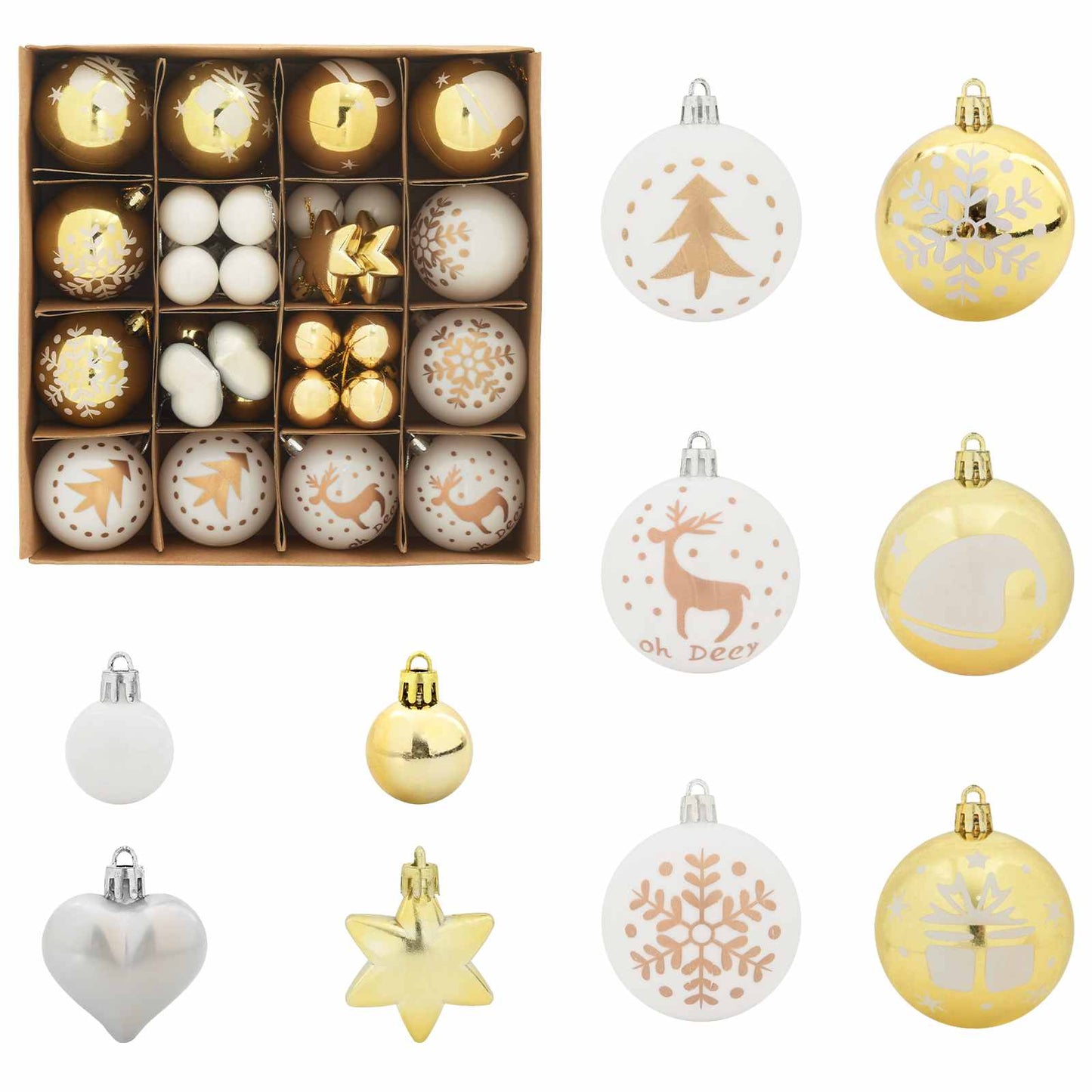 Weihnachtskugel-Set 40 stk. Weiß und Gold Ø 6 cm Kunststoff