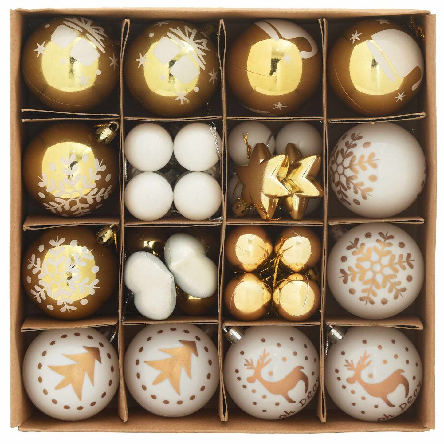 Weihnachtskugel-Set 40 stk. Weiß und Gold Ø 6 cm Kunststoff
