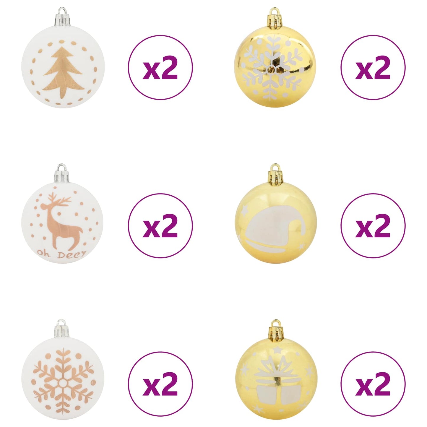 Weihnachtskugel-Set 40 Stk. Weiß und Gold Ø 6 cm Kunststoff