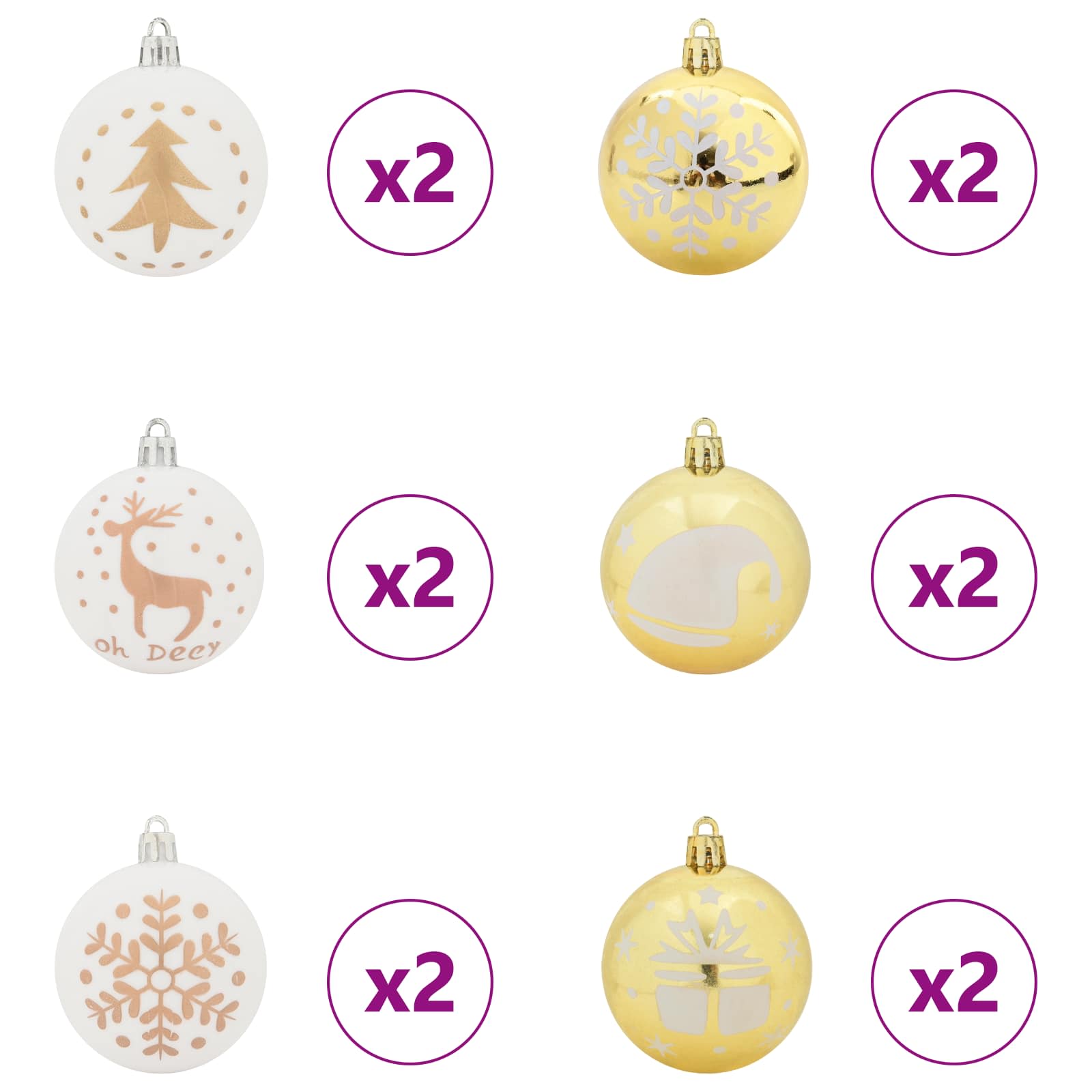 Weihnachtskugel-Set 40 Stk. Weiß und Gold Ø 6 cm Kunststoff