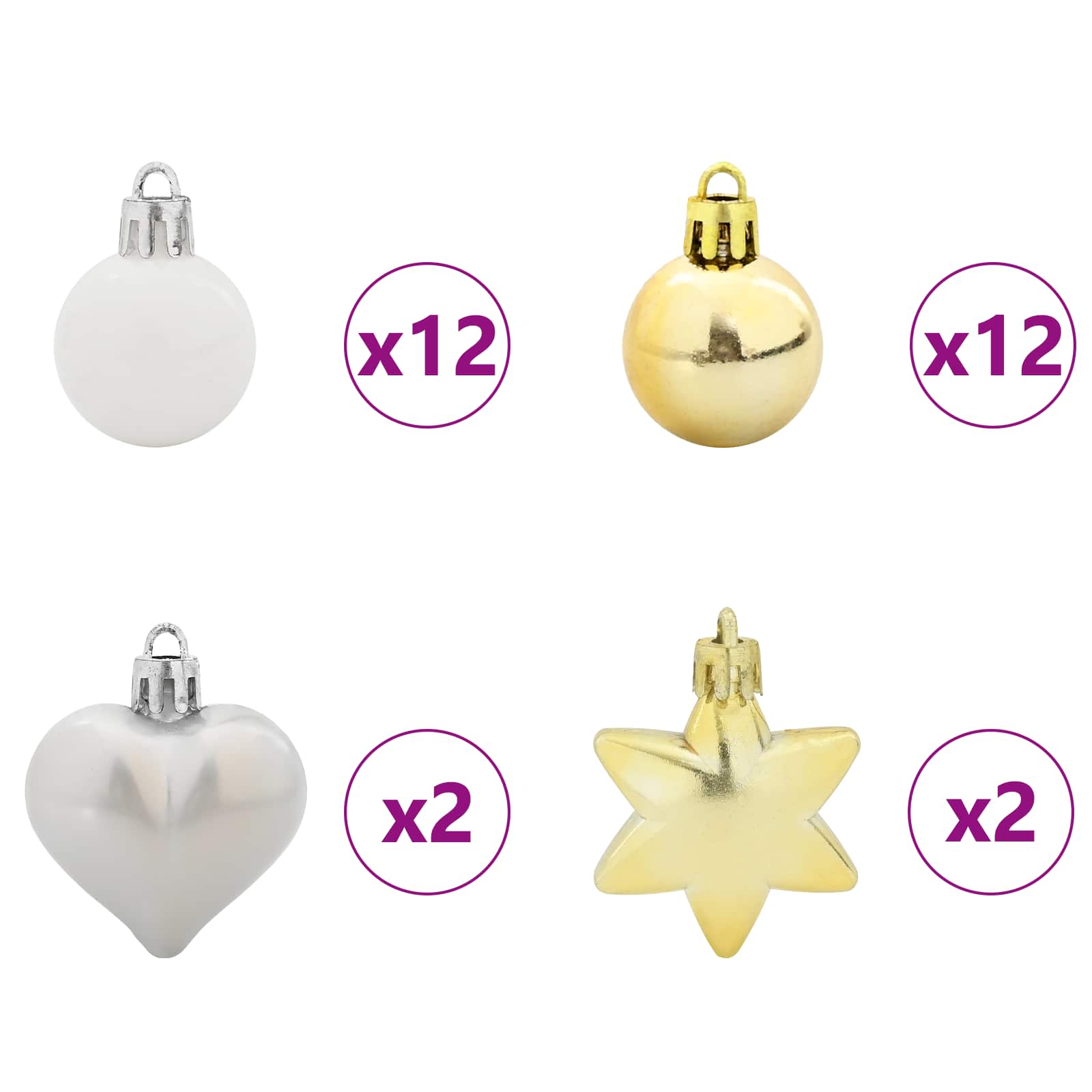 Weihnachtskugel-Set 40 Stk. Weiß und Gold Ø 6 cm Kunststoff