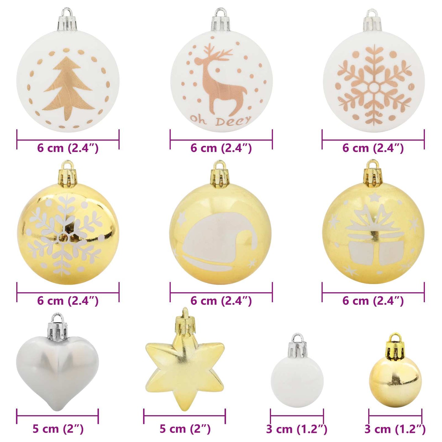 Weihnachtskugel-Set 40 Stk. Weiß und Gold Ø 6 cm Kunststoff