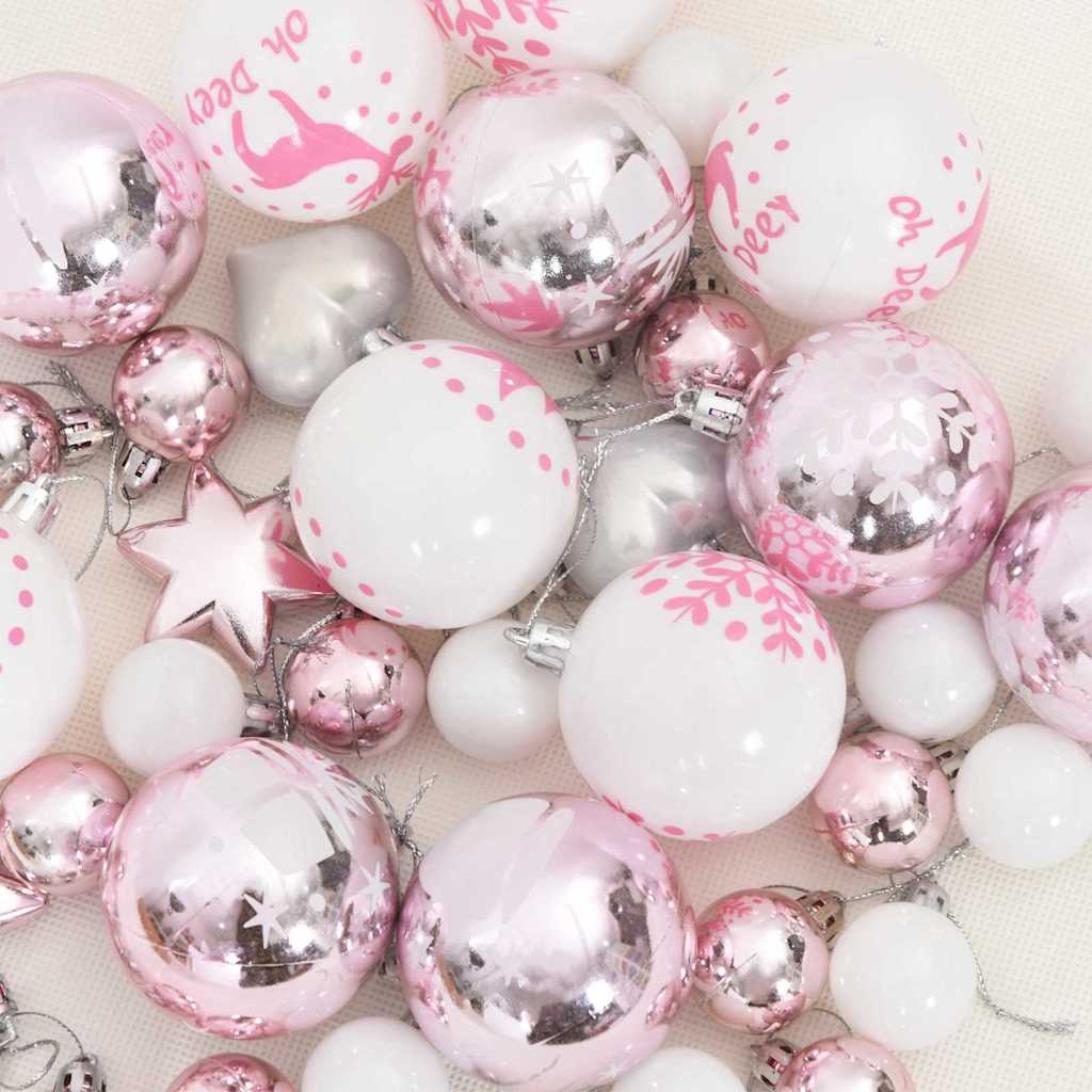 Weihnachtskugel-Set 40 Stk. Weiß und Rosa Ø 6 cm Kunststoff