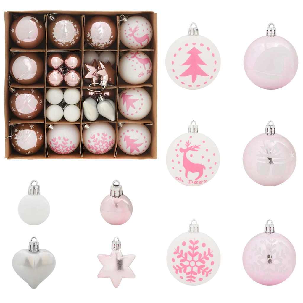 Weihnachtskugel-Set 40 stk. Weiß und Rosa Ø 6 cm Kunststoff