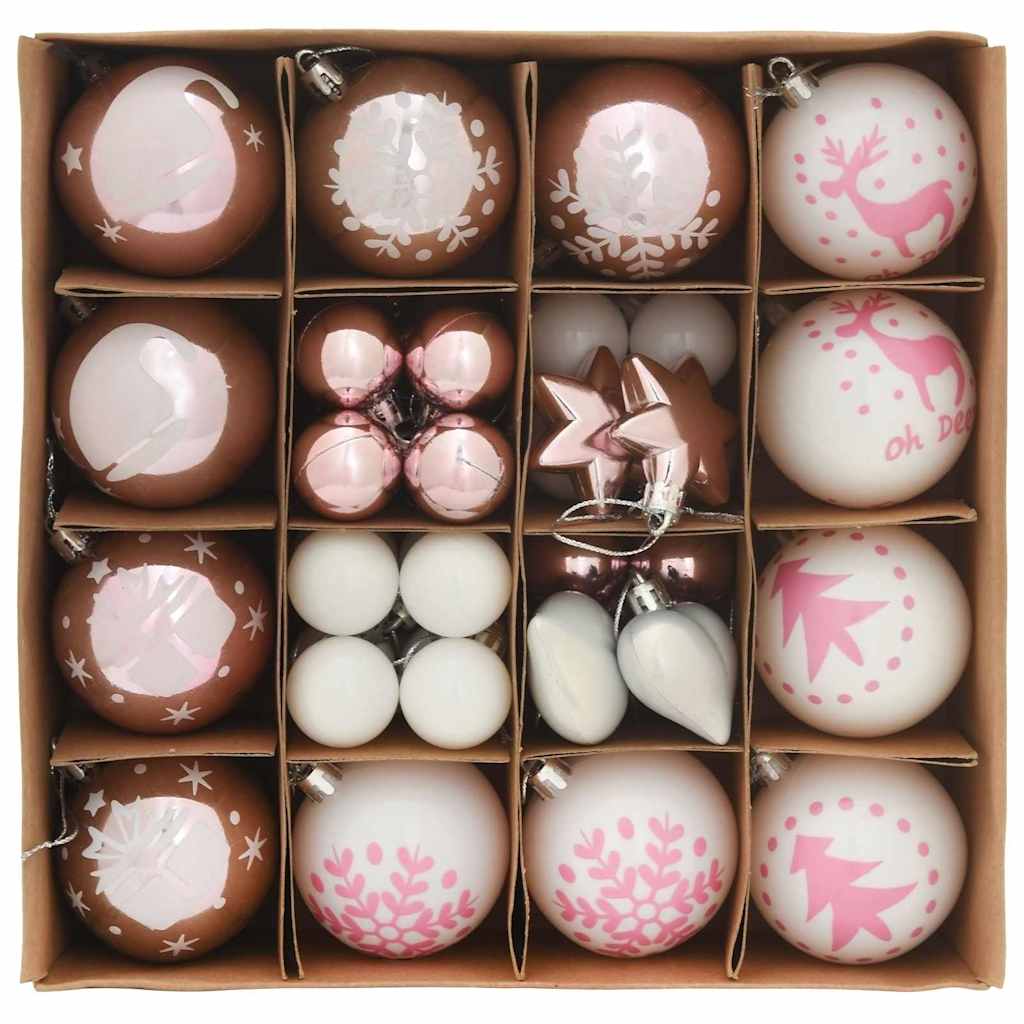 Weihnachtskugel-Set 40 stk. Weiß und Rosa Ø 6 cm Kunststoff