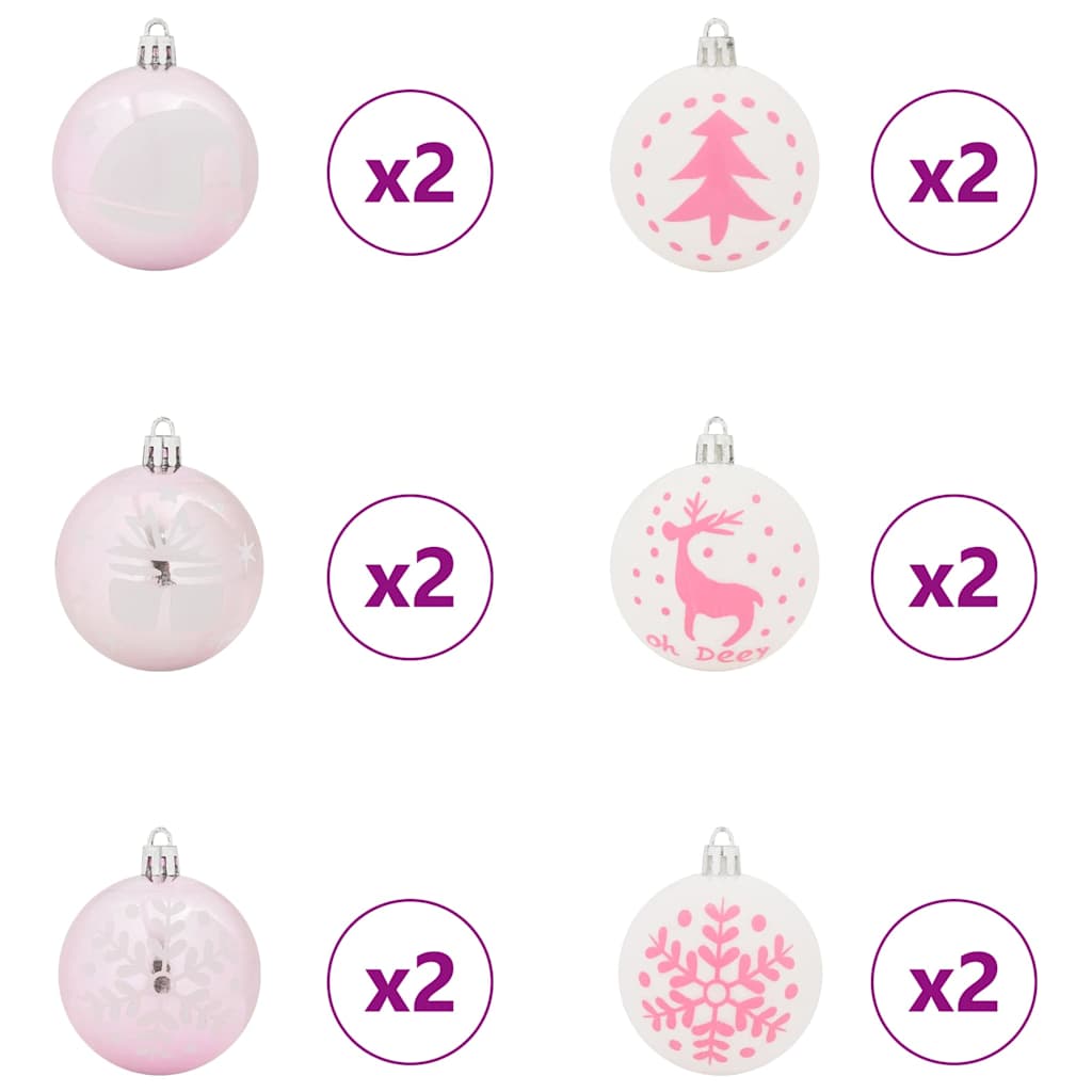 Weihnachtskugel-Set 40 Stk. Weiß und Rosa Ø 6 cm Kunststoff