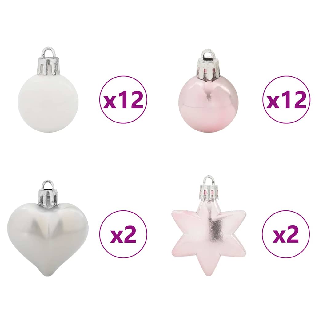 Weihnachtskugel-Set 40 Stk. Weiß und Rosa Ø 6 cm Kunststoff