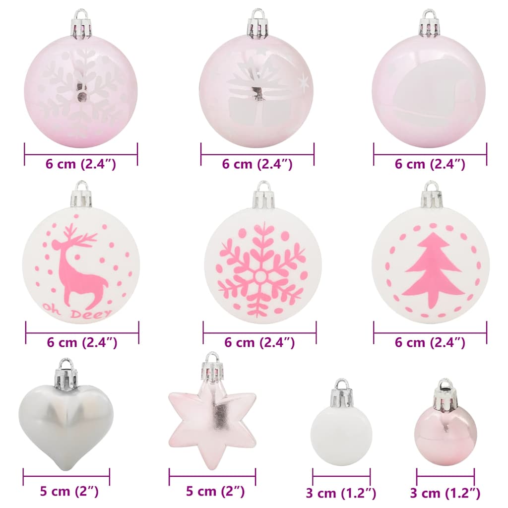 Weihnachtskugel-Set 40 Stk. Weiß und Rosa Ø 6 cm Kunststoff