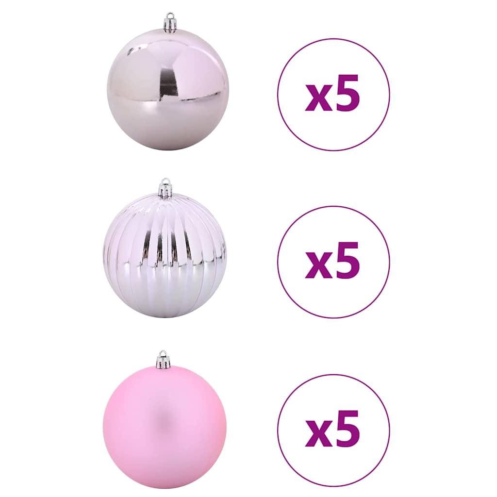 Weihnachtsbaumkugel Set XL 15 Stk. LEDs Rosa Ø 10 cm Kunststoff