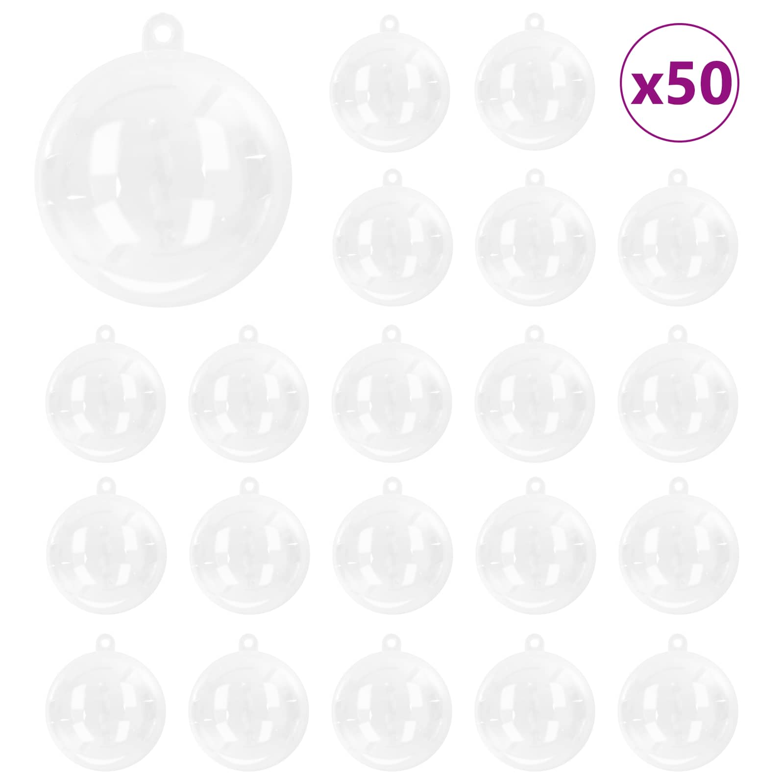 Weihnachtskugel-Set 50 Stk. LEDs Transparent Ø 5 cm Kunststoff