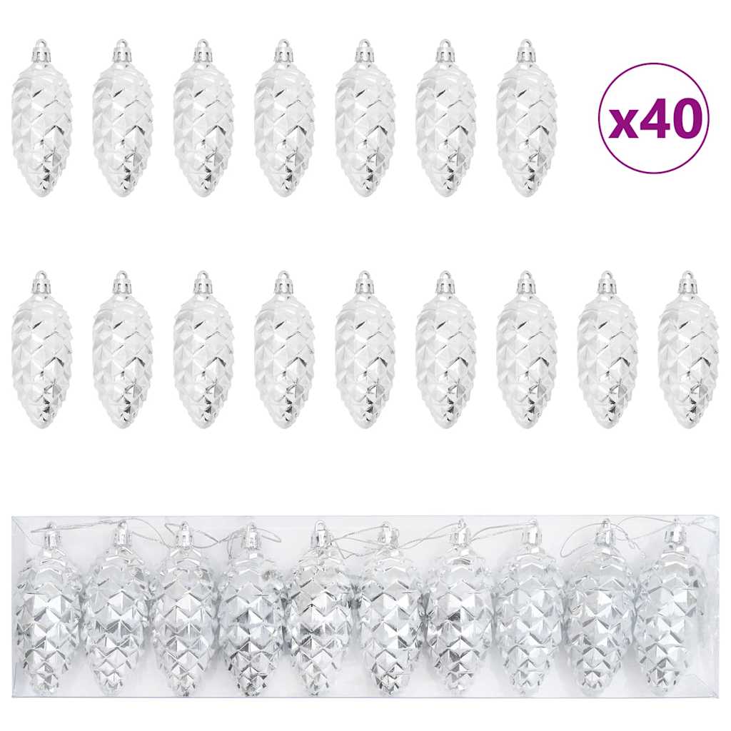 Christmas Pine Cone Ball 40 Stk. Silber 4 x 9 cm Kunststoff