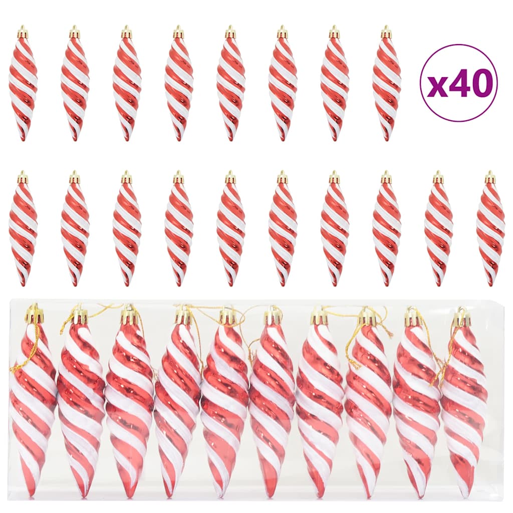 Christmas Spiral Shape Ball 40 Stk. Rot 3 x 11 cm Kunststoff
