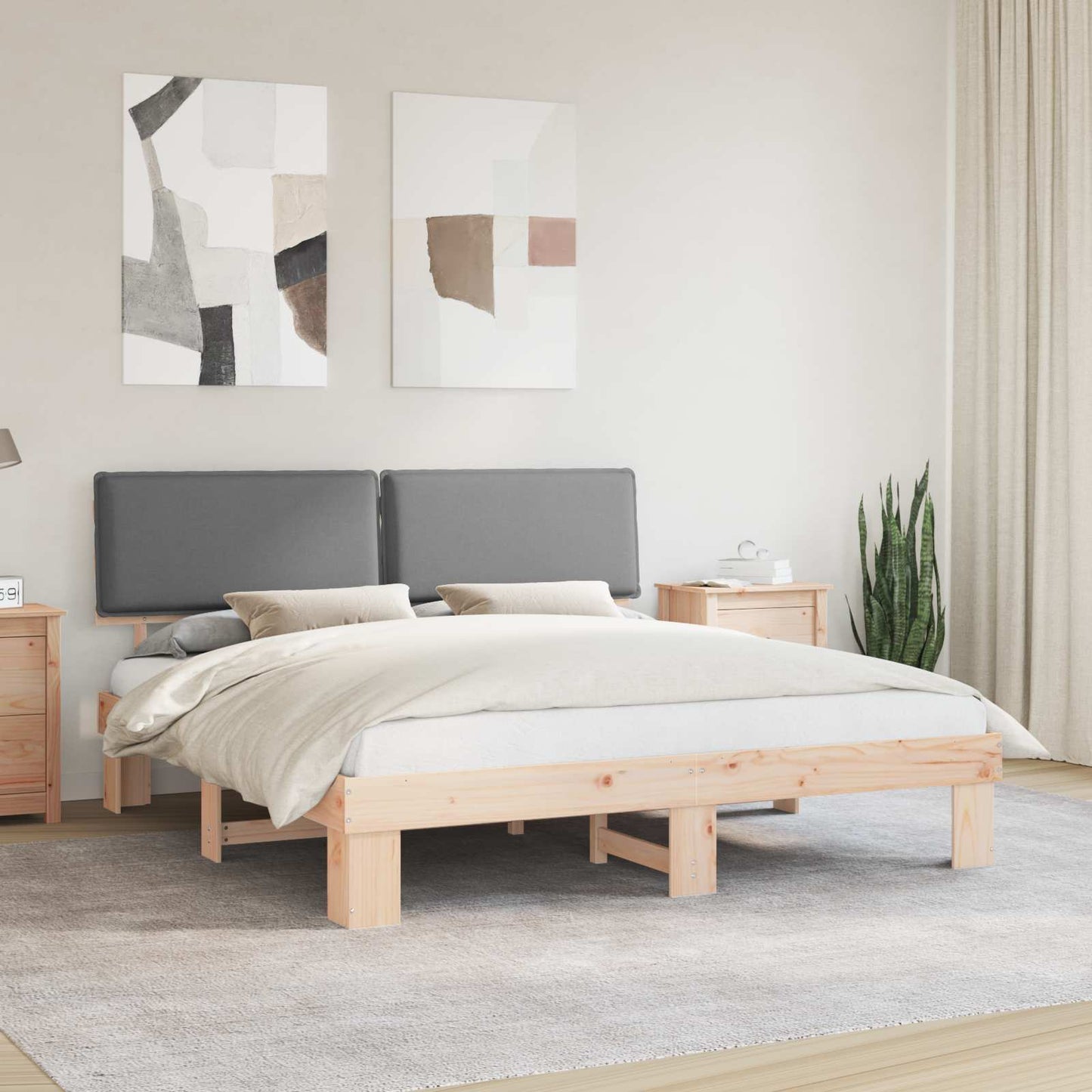 Bettgestell mit gepolstertem Kopfteil Hellgrau 180 x 200 cm