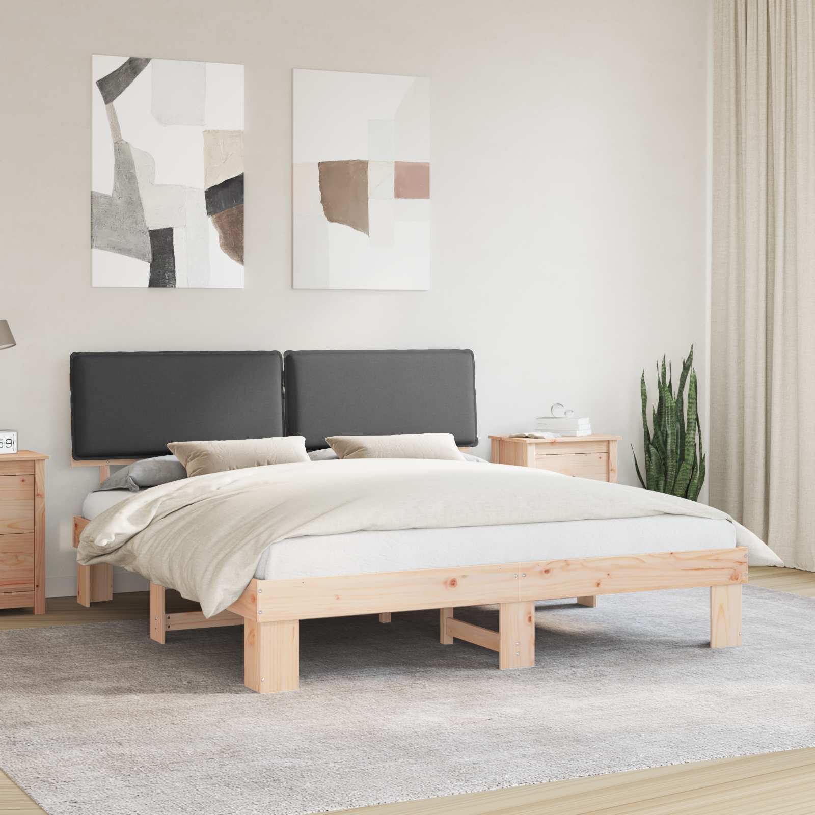 Bettgestell mit gepolstertem Kopfteil Dunkelgrau 180 x 200 cm
