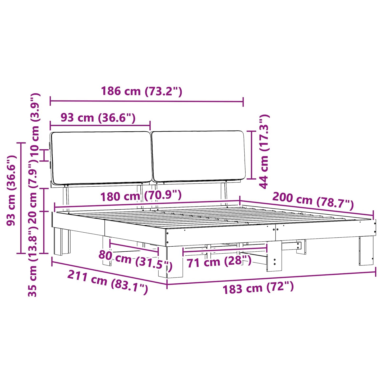 Bettgestell mit gepolstertem Kopfteil Hellgrau 180 x 200 cm