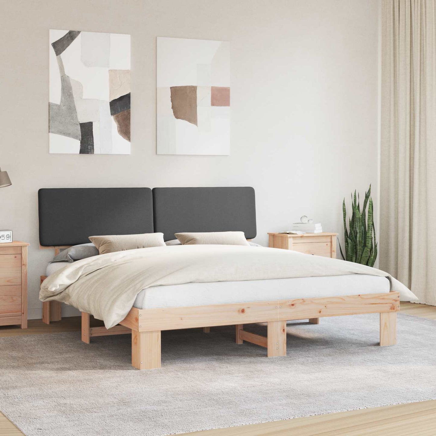 Bettgestell mit gepolstertem Kopfteil Dunkelgrau 180 x 200 cm