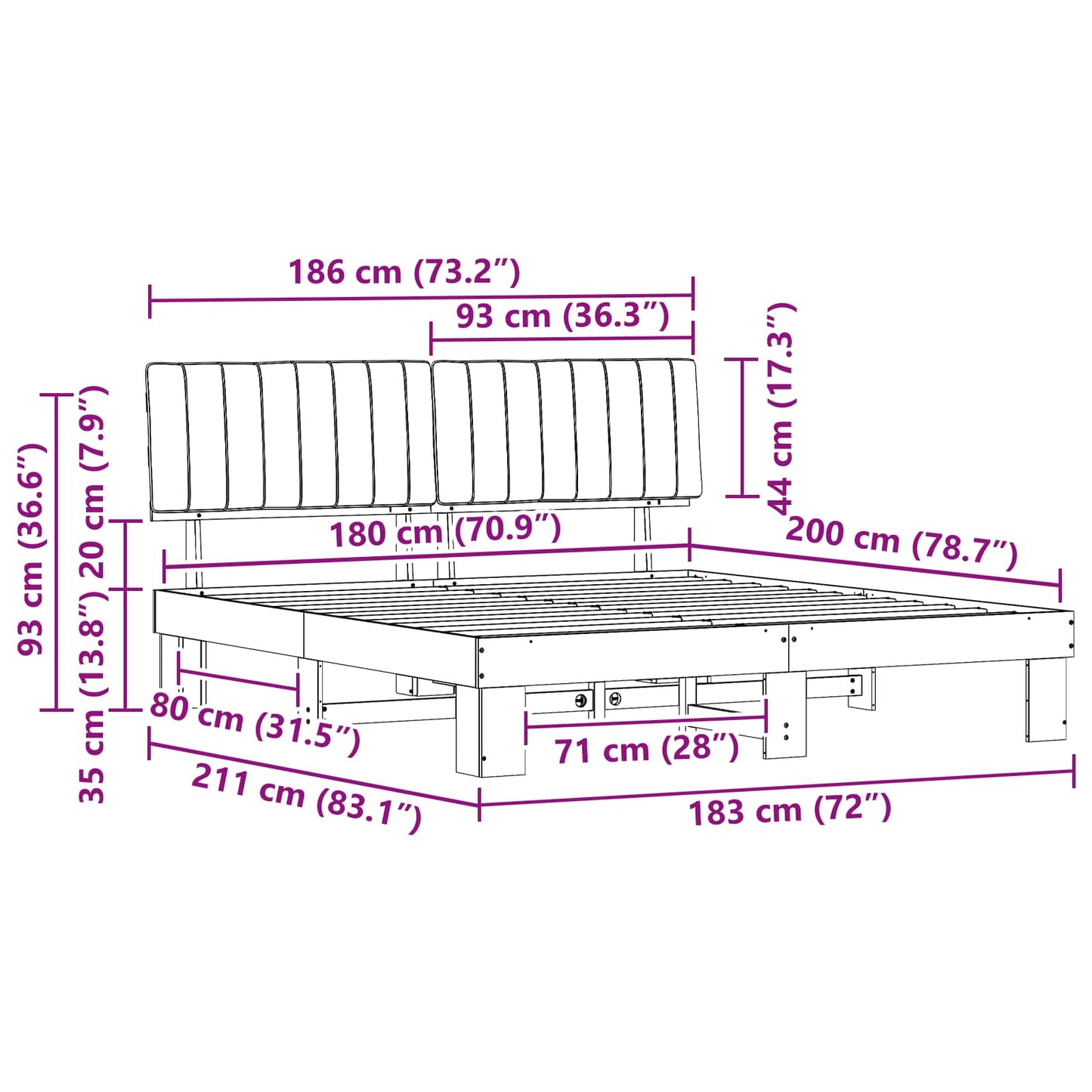 Bettgestell mit gepolstertem Kopfteil Taupe 180 x 200 cm
